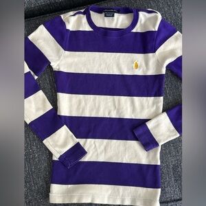 Ralph Lauren Purple and Cream Striped Sweater Size S